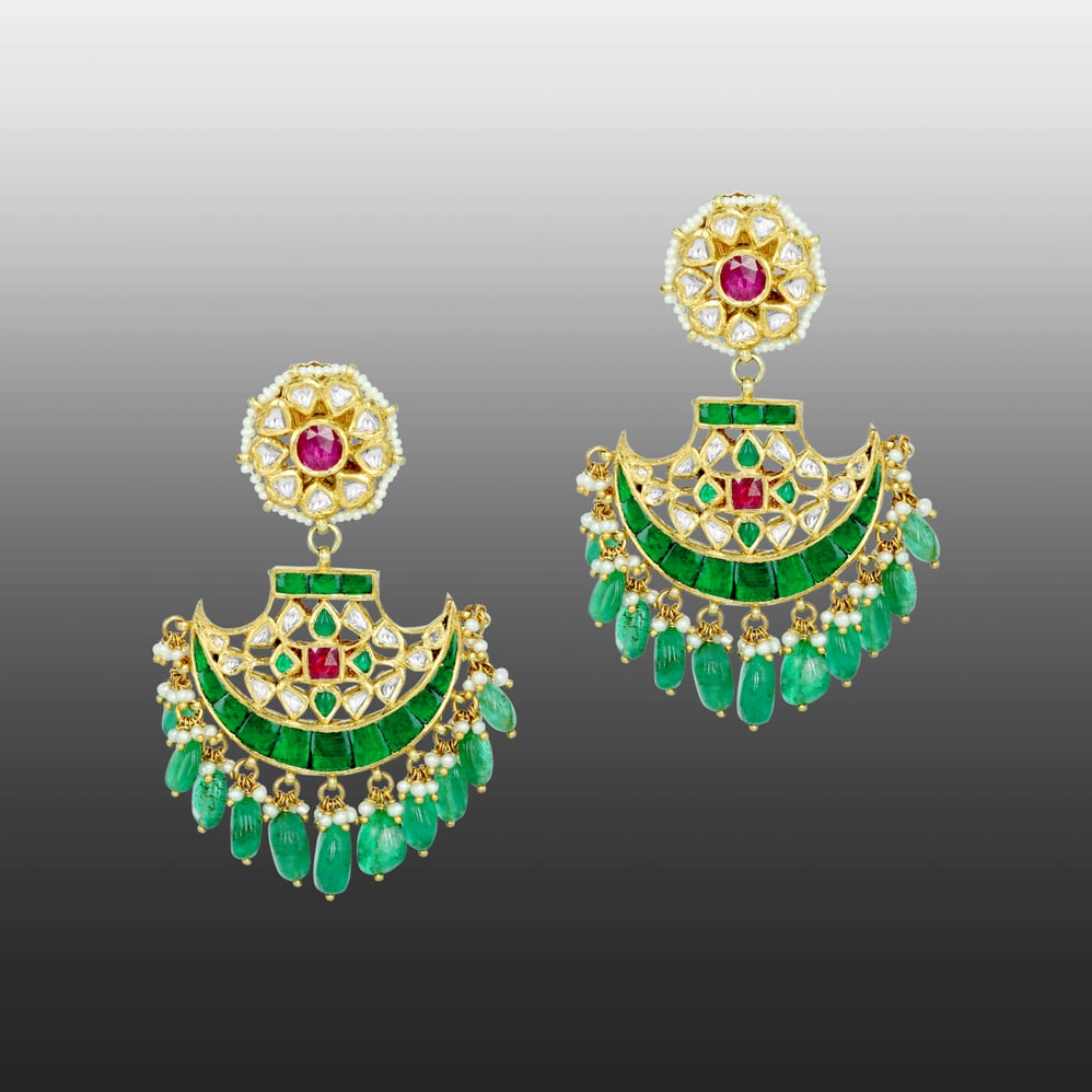 Pankhi Earrings with Emerald Maniyas and Ruby Talafs